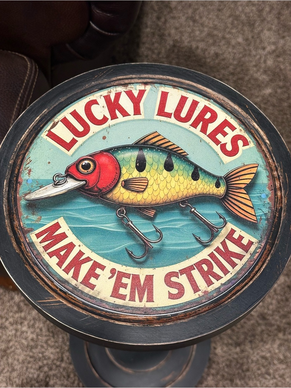 Small Round Fishing Drink Table, Whiskey Martini Table, End Table